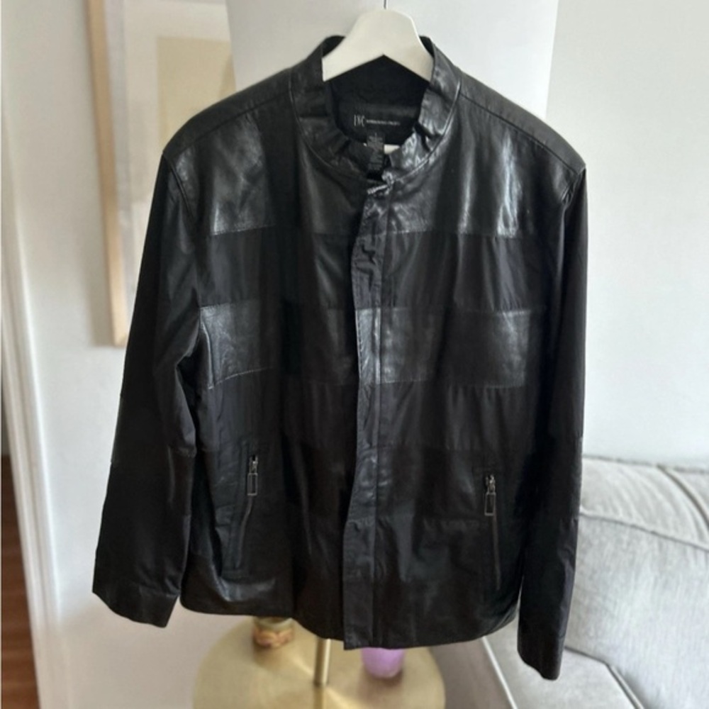 Vintage Black Genuine Leather Patchwork Mens Jacket L Full Zipper Biker Boho